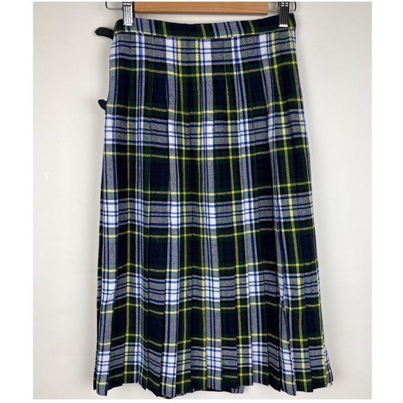Made In Scotland Moffat Weavers Academia Navy Plaid Pleated Midi Kilt Skirt XXS - Picture 6 of 9